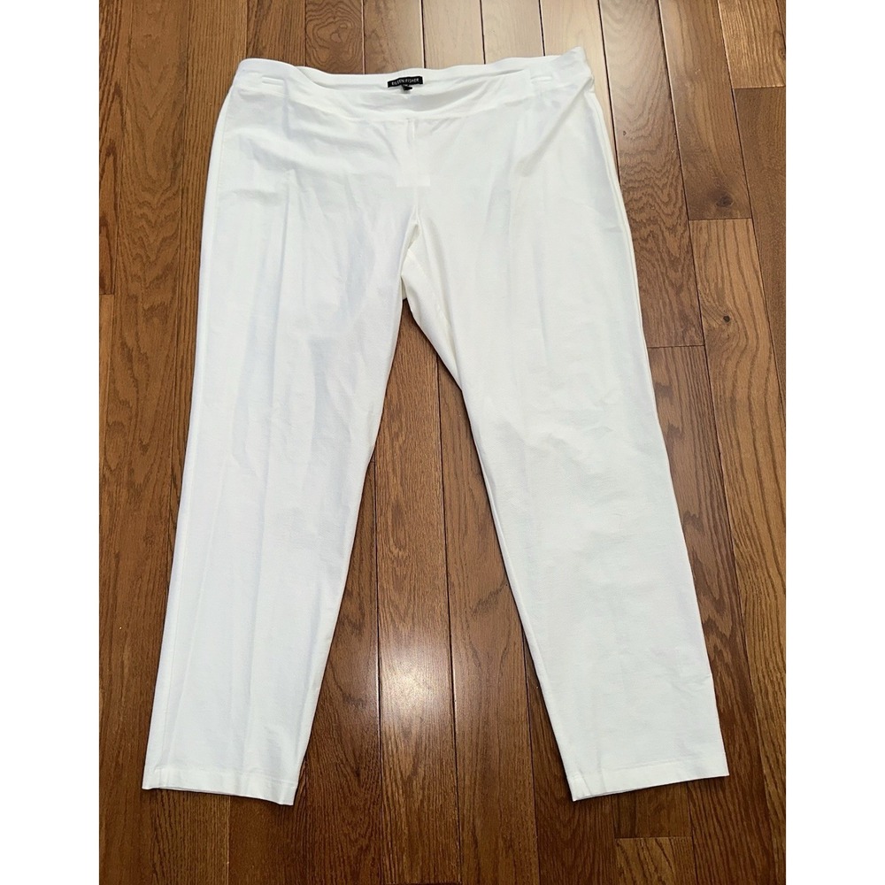 NWT Eileen Fisher Slim Ankle in White  Washable Stretch Crepe Pants With Yoke XL